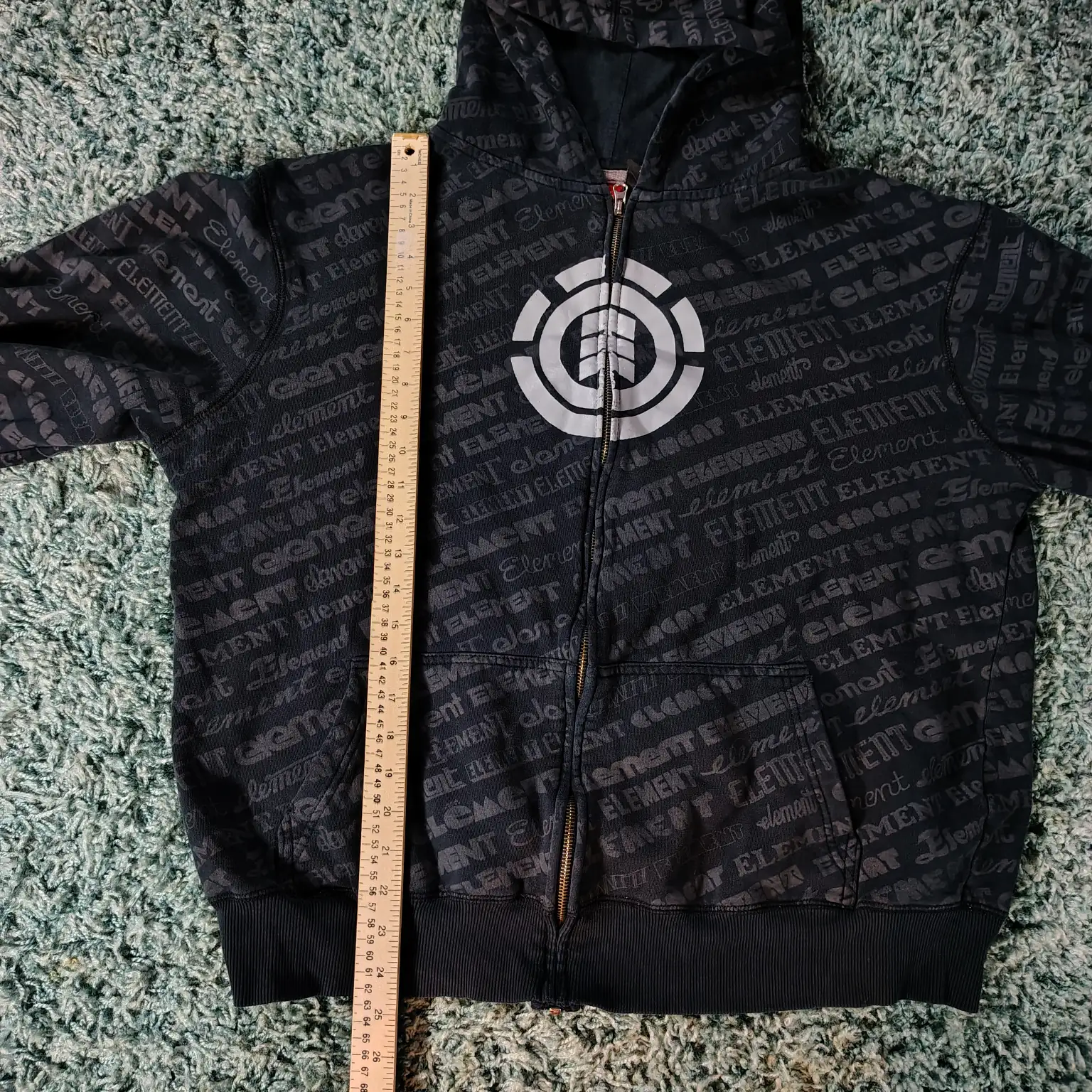 Vintage Element AOP Print Zip-Up Hoodie Sz Large