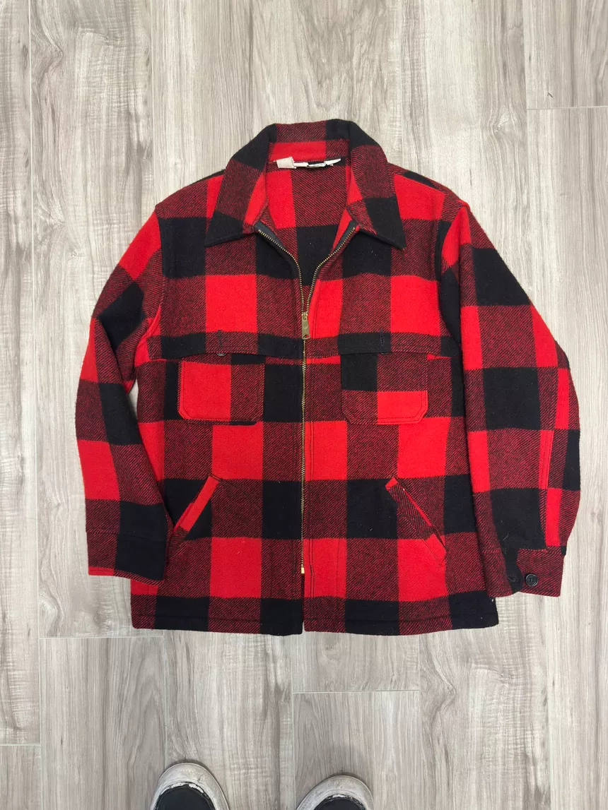 Vintage 60’s WOOLRICH Red & Black Plaid Wool Zip Jacket