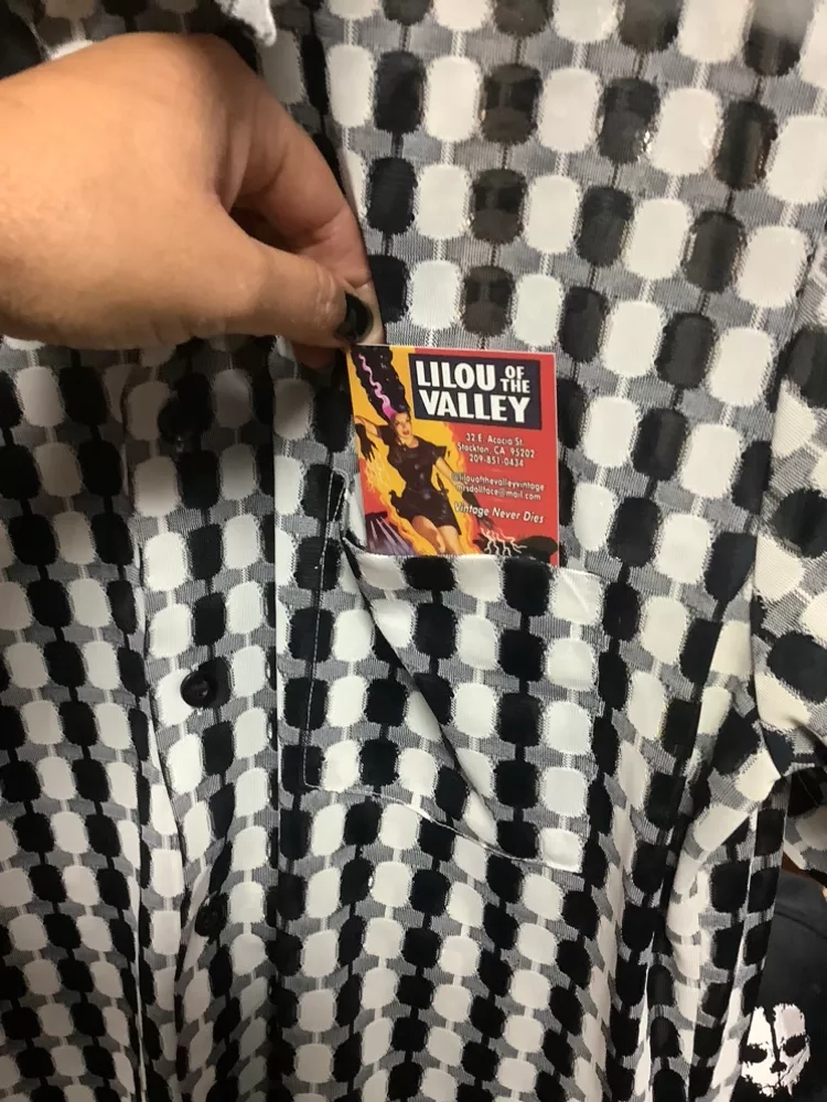 Vintage Black & White Patterned Button-Down Shirt