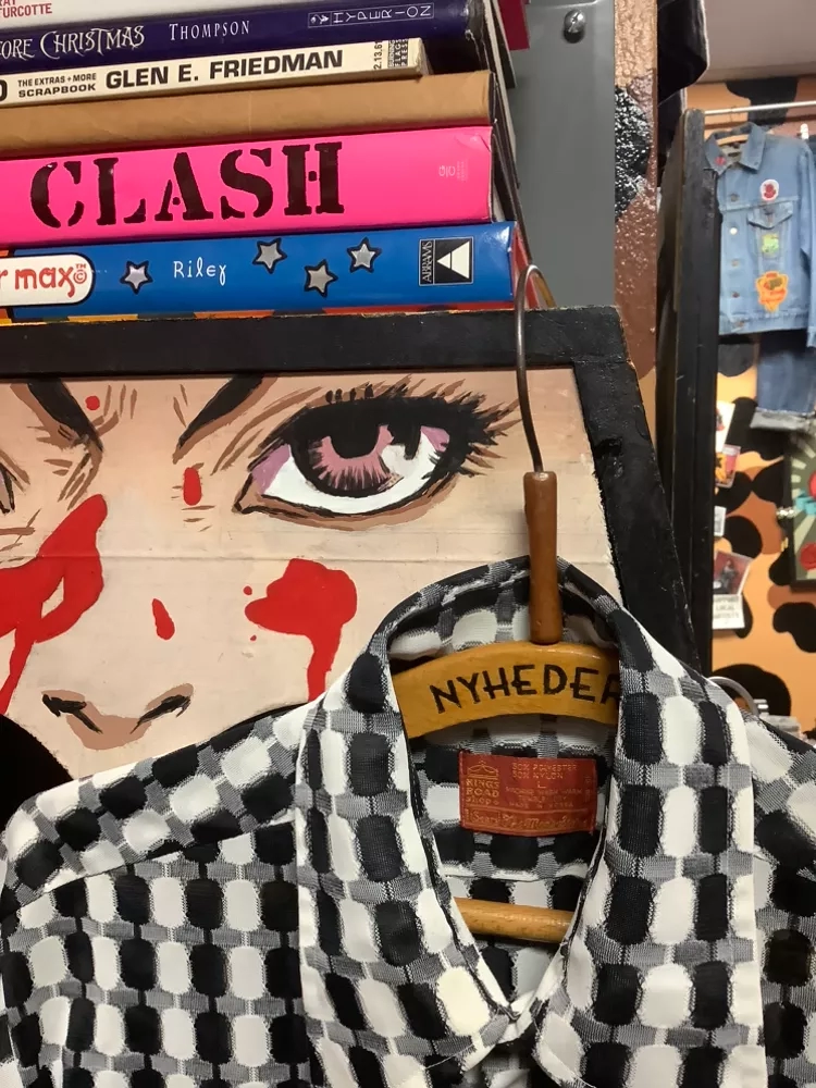 Vintage Black & White Patterned Button-Down Shirt