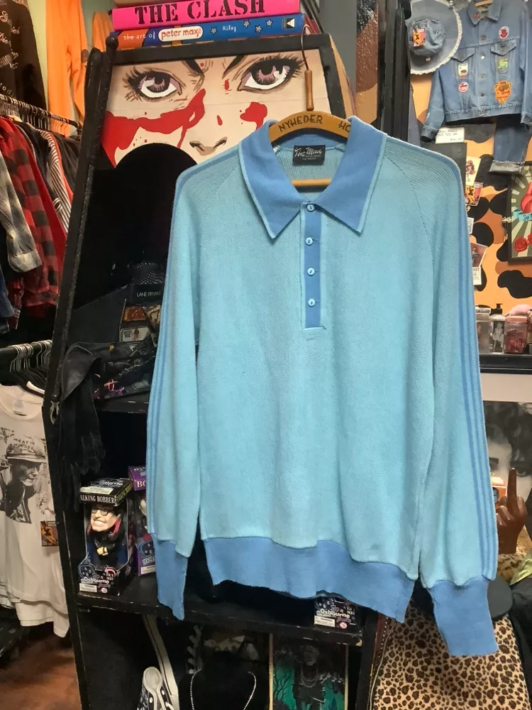 Vintage 2 Tone 3Button”The MaN”Blue Polo StyLe Sweater