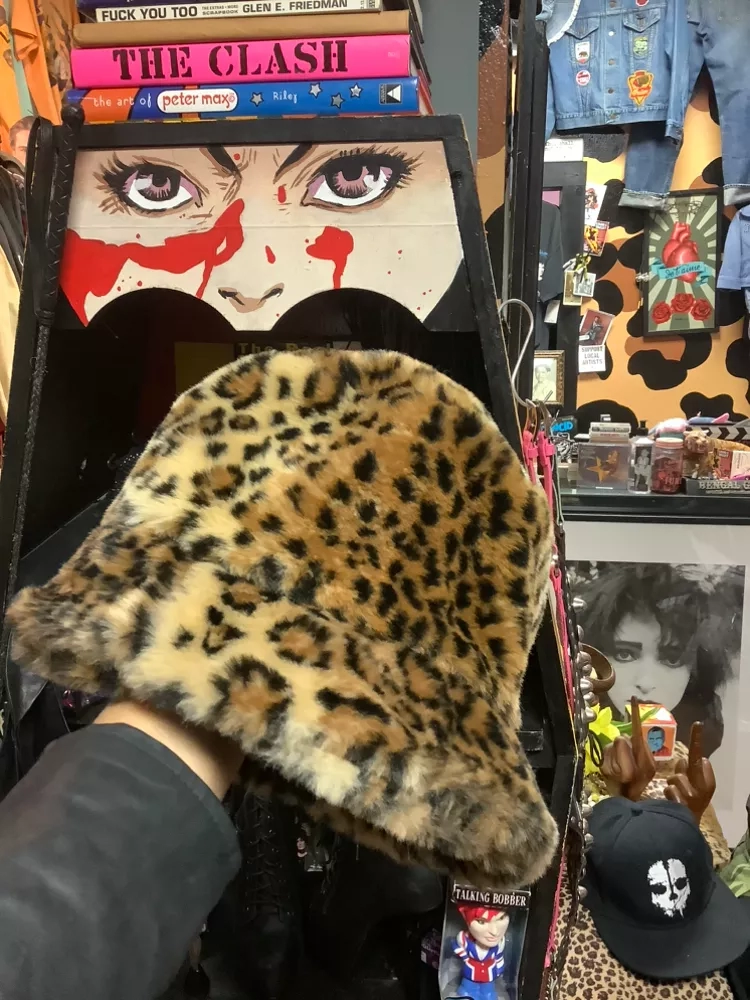 Vintage Leopard Print Faux Fur Bucket Hat