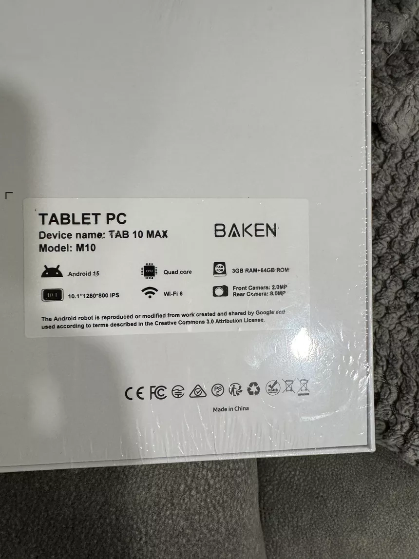 Android 15 Tablet Portable Baken
