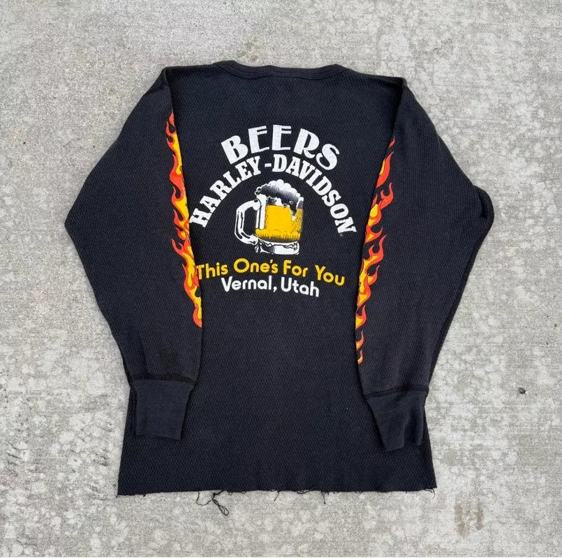 80s Harley-Davidson Flames Long Sleeve waffle Thermal