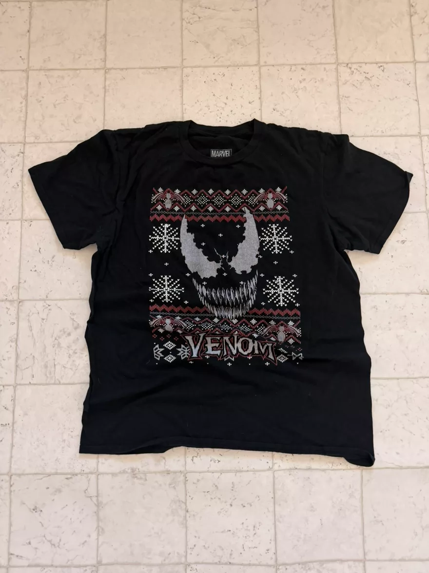 Marvel Venom Ugly Christmas Sweater Style Black T-Shirt