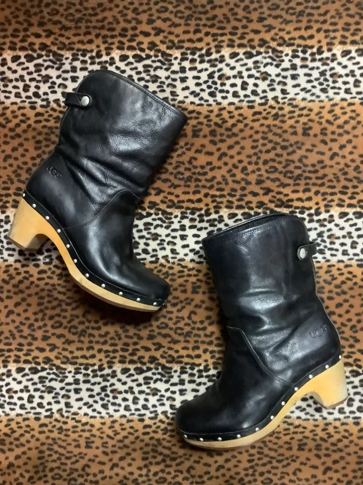 UGG Australia Black Leather Clog Boots