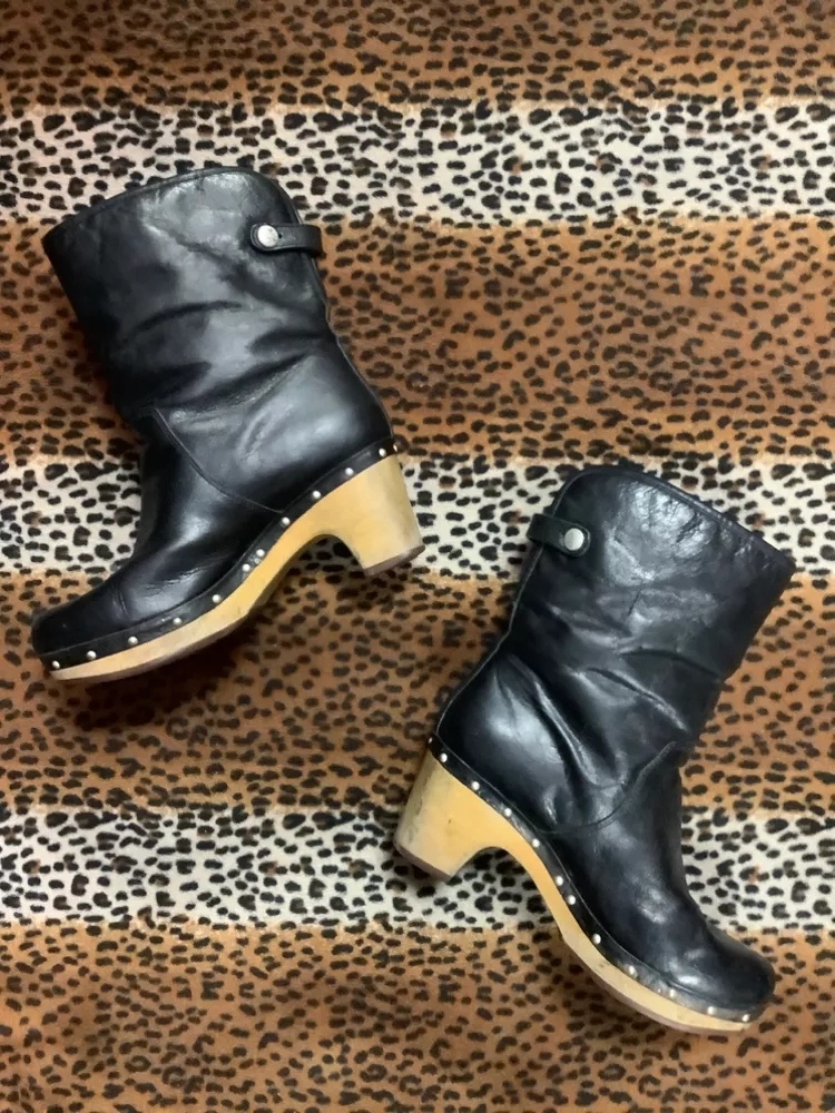 UGG Australia Black Leather Clog Boots