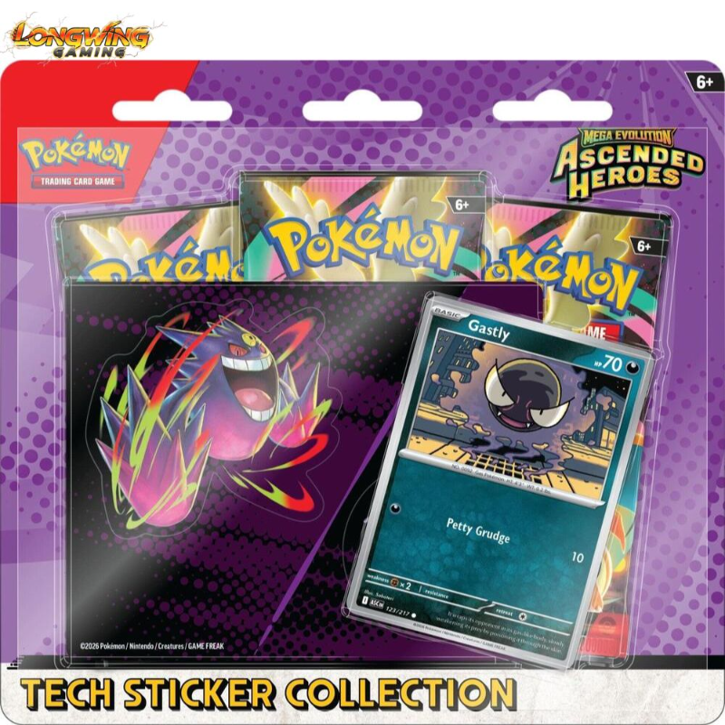 Pokemon Ascended Heroes - Gastly 3 Pack Tech Sticker Collection