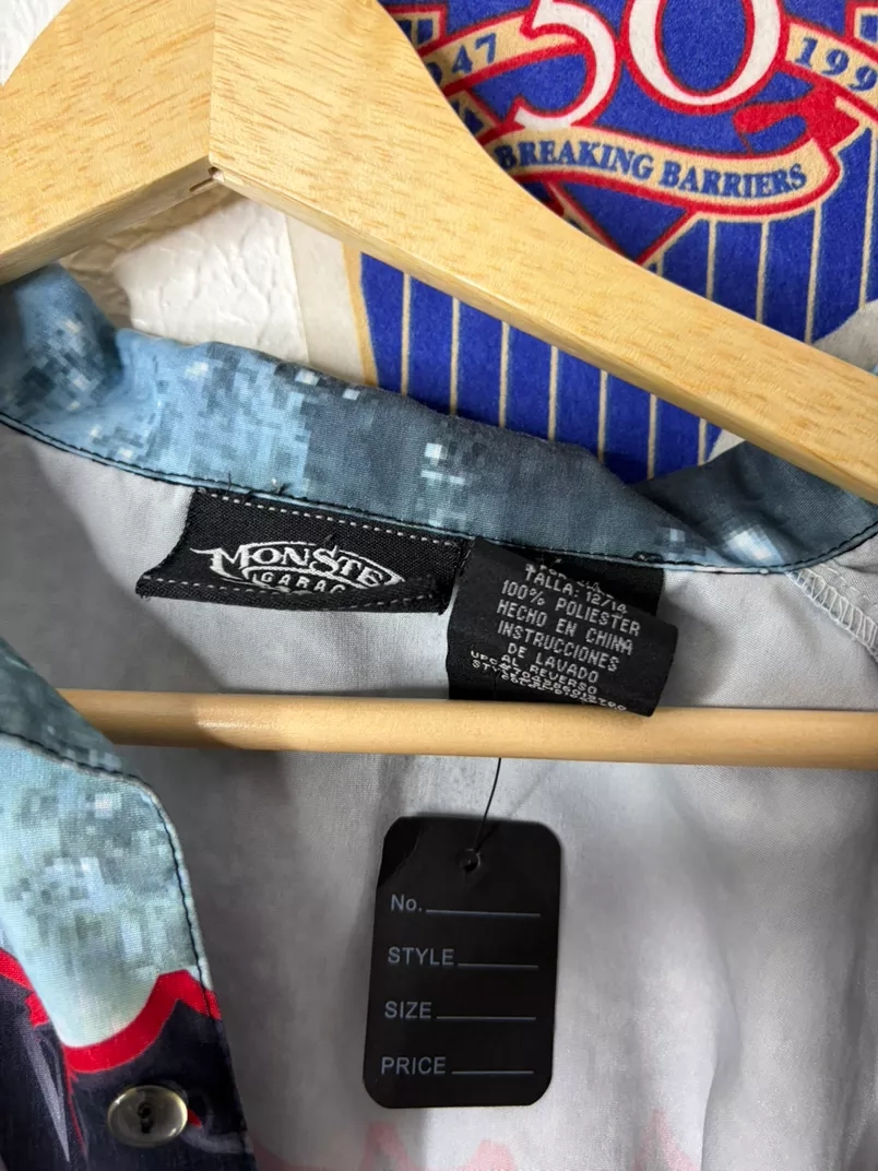 Vintage Monster Graphics Short Sleeve Button-Up Shirt