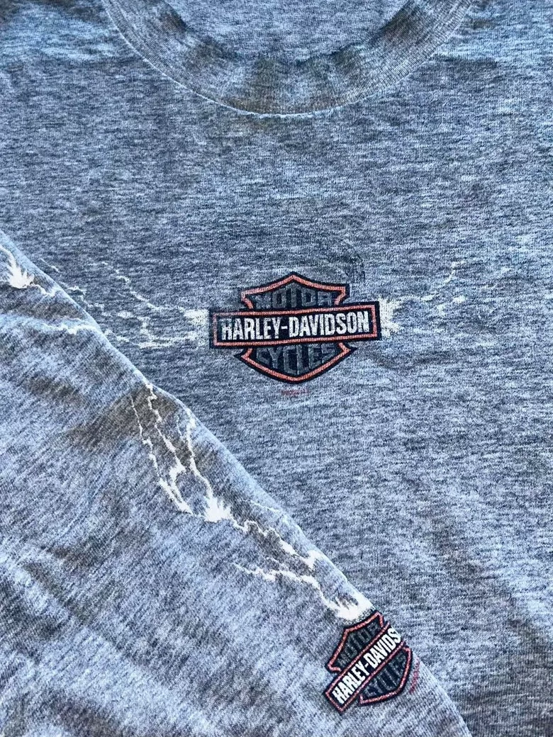 Vintage faded Harley-Davidson Grey Long Sleeve lightning sleeve hit Graphic T-Shirt
