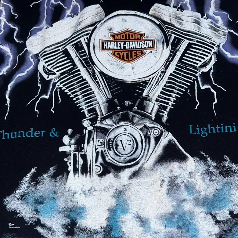 Rare Vintage Harley Davidson Thunder & Lightning T-Shirt Boot