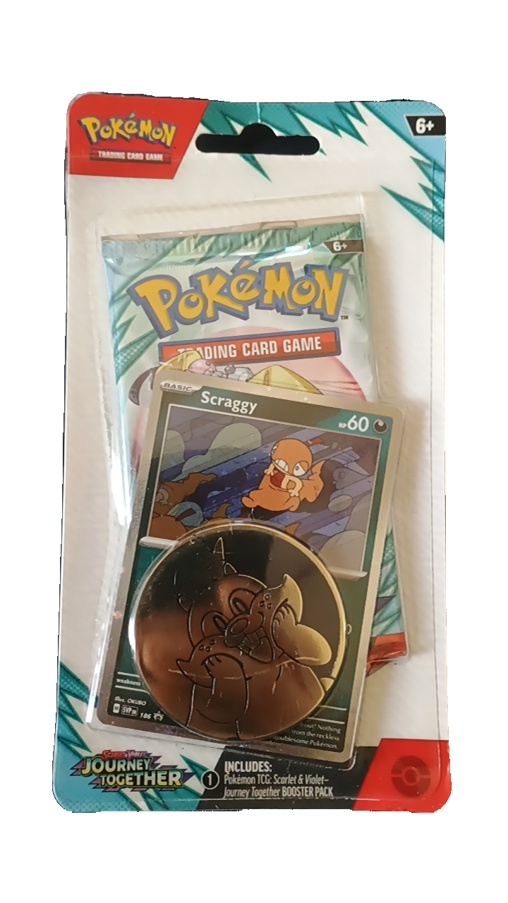 Pokemon TCG Journey Together Scarlet & Violet Booster Pack with Scraggy Card & Coin
