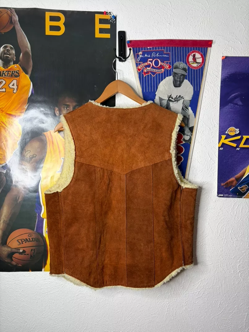 Vintage Suede Sherpa Lined Vest - Brown