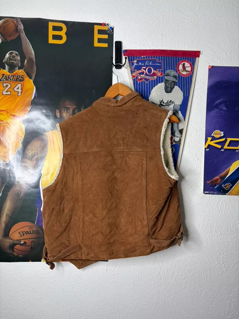 Vintage Brown Suede Sherpa Lined Western Vest