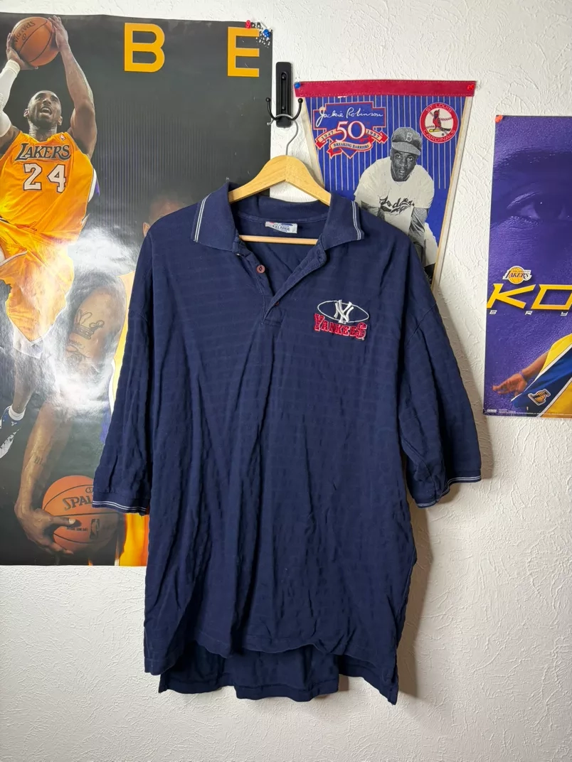 New York Yankees Navy Blue Striped Polo Shirt