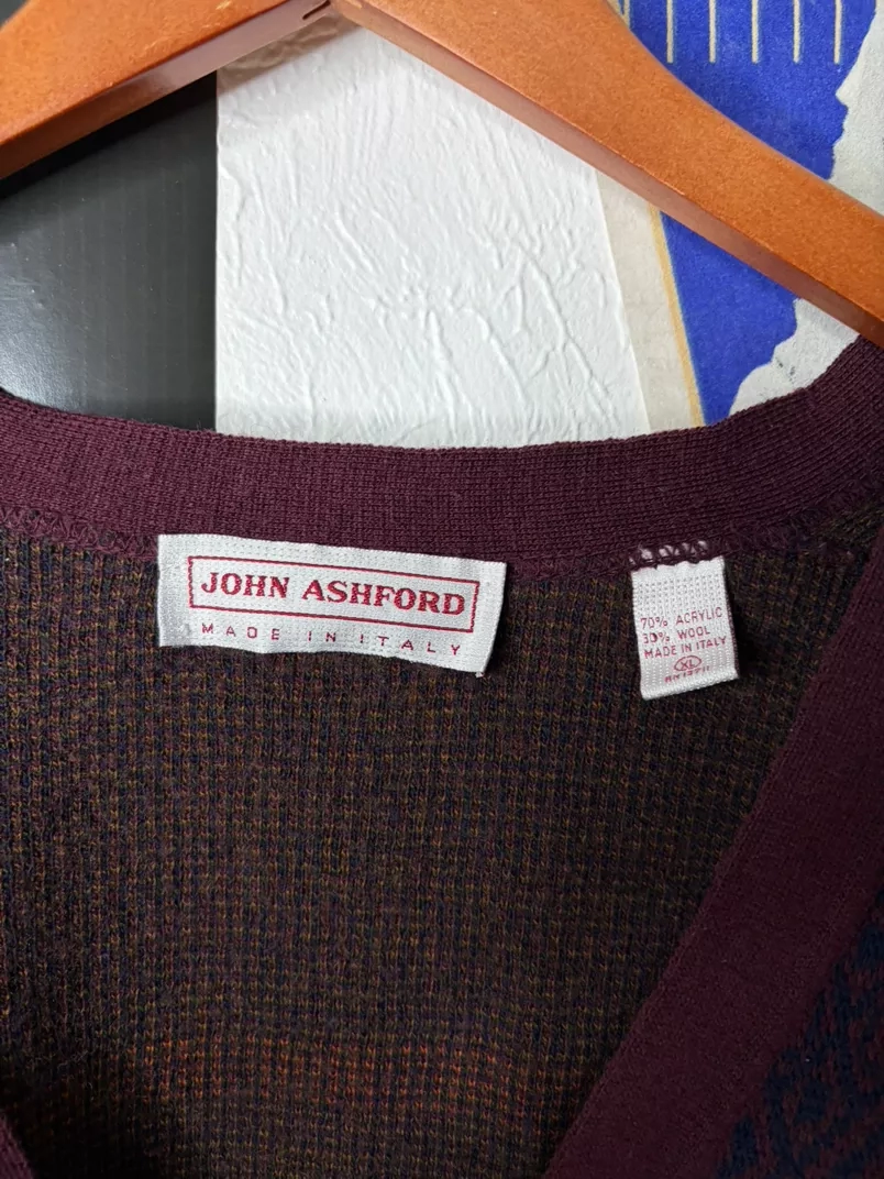 Vintage John Ashford Geometric Print Cardigan Sweater