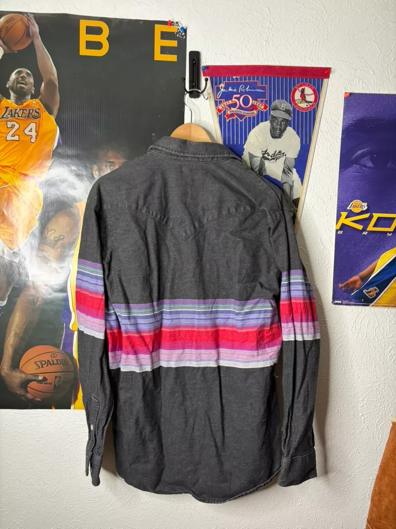 Vintage Cowboy Western Striped Denim Shirt