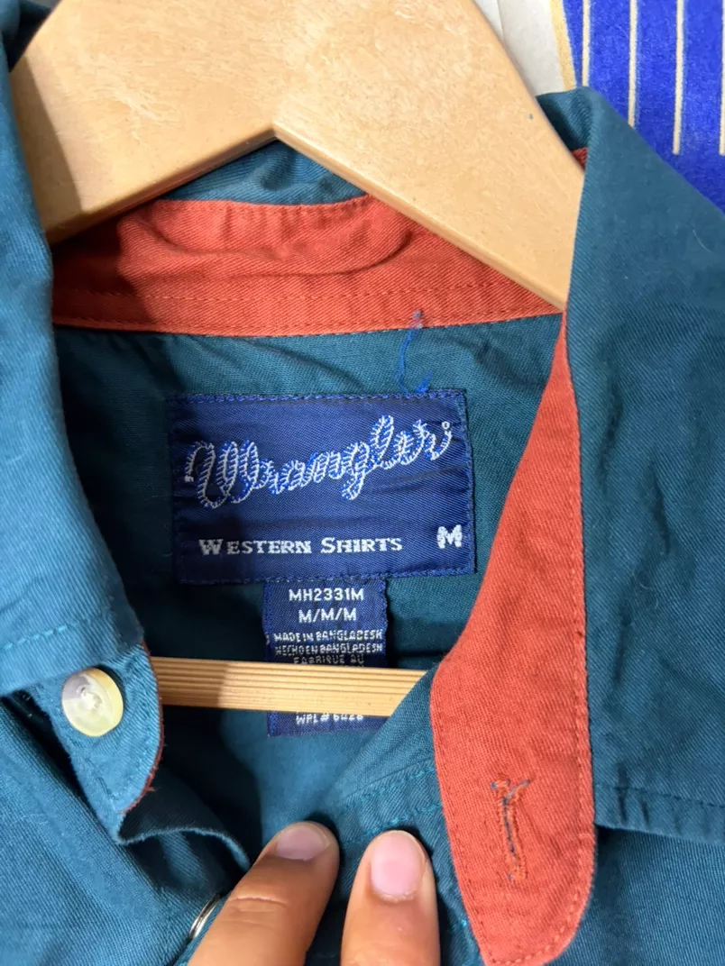 Wrangler Men's Teal & Tan Western Long Sleeve Shirt