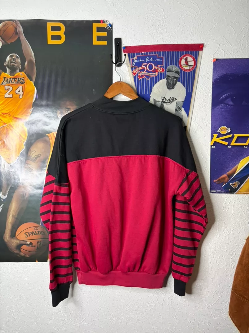 Vintage Red and Black Striped Mock Neck Sweatshirt