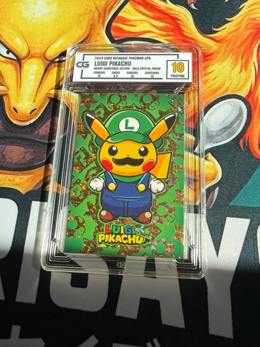 CG pristine 10 Luigi Pikachu Gold Crystal Prism Merry Christmas Edition peru Card Database Pokemon