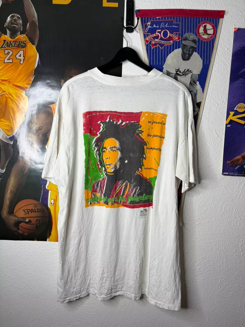 Vintage Bob Marley Graphic Print White T-Shirt