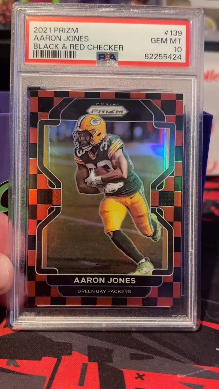 2021 Prizm Aaron Jones Black & Red Checker Football Card - Gem Mint 10