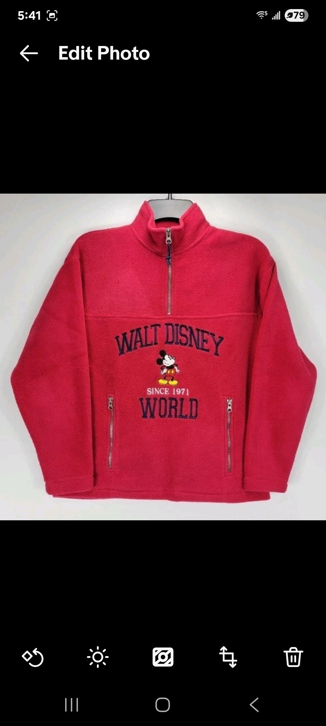 Youth Large L Disney World Mickey Vintage 90s Quarter Zip Fleece Pullover Jacket
