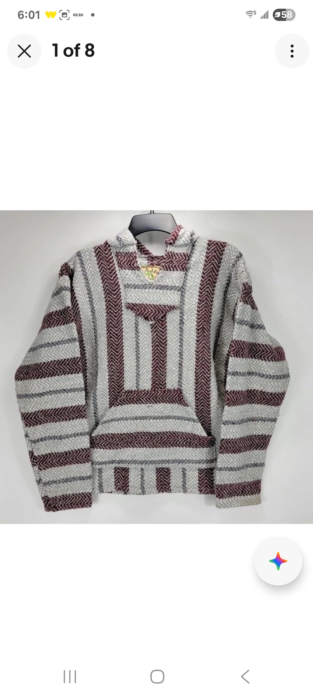 Mens Small Baja Joe Pullover Striped Rug Hoodie Surf Skate Hippie Boho