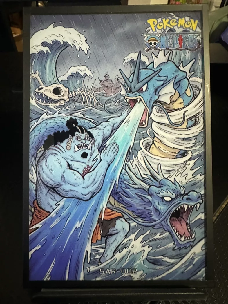 Pokemon One Piece Crossover Gyarados Jinbe Water Battle Art Card