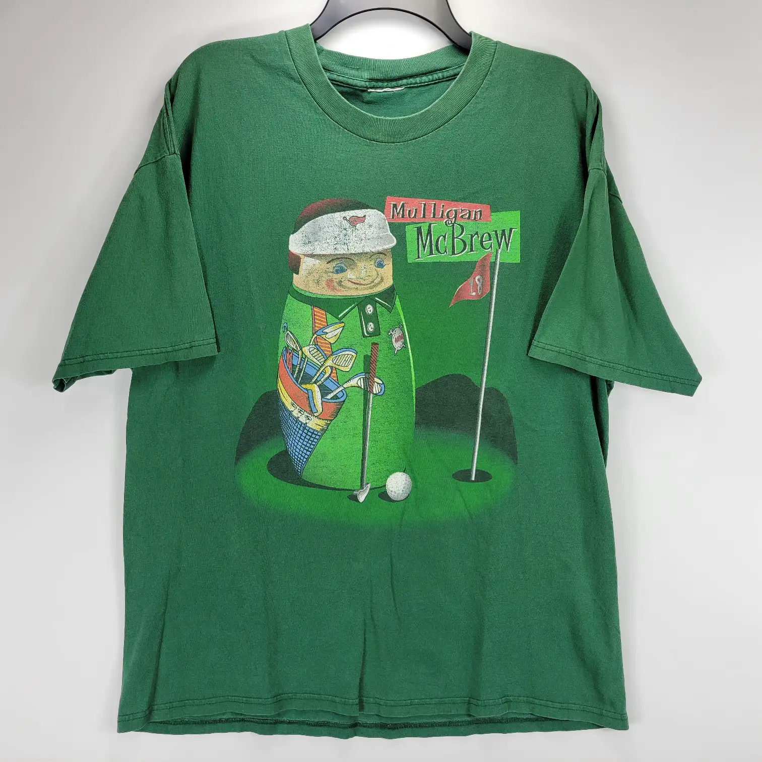 Mens XL Mulligan McBrew Schultz & Dooley Beer Stein Golf T-Shirt Green