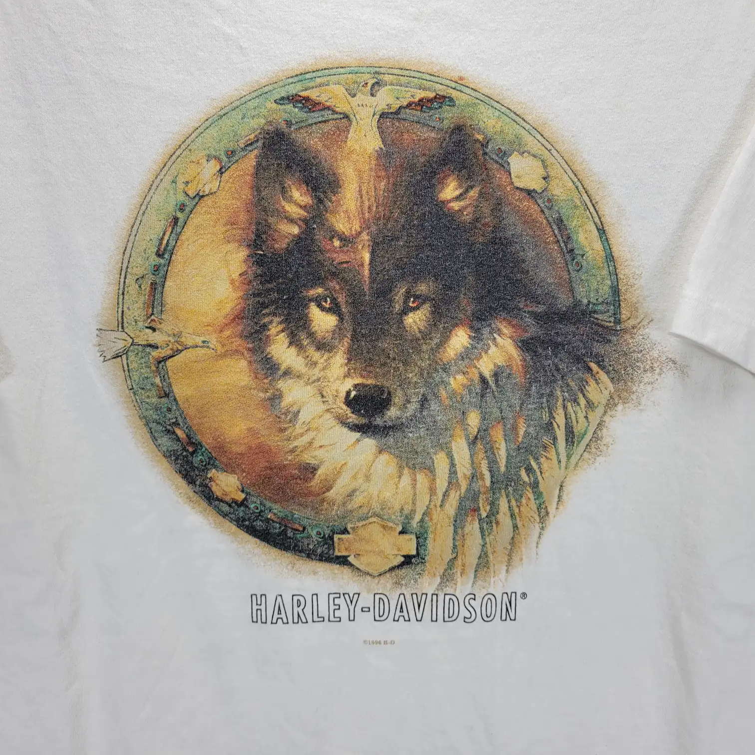 Mens Large Harley Davidson Vintage 90s Wolf Graphic T-Shirt White