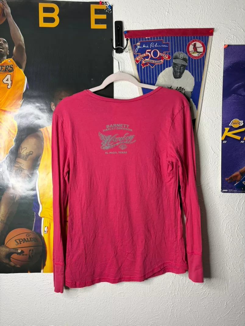 Harley-Davidson Women's Pink Graphic Long Sleeve V-Neck Tee