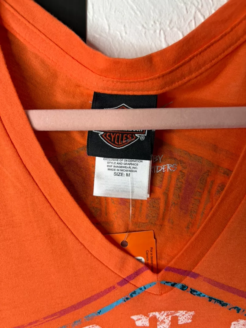 NWT Harley-Davidson "Genuine Quality Built Cycles" Orange Long Sleeve V-Neck Tee