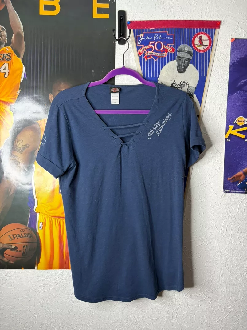 Harley-Davidson Women's Blue Lace-Up Neck T-Shirt