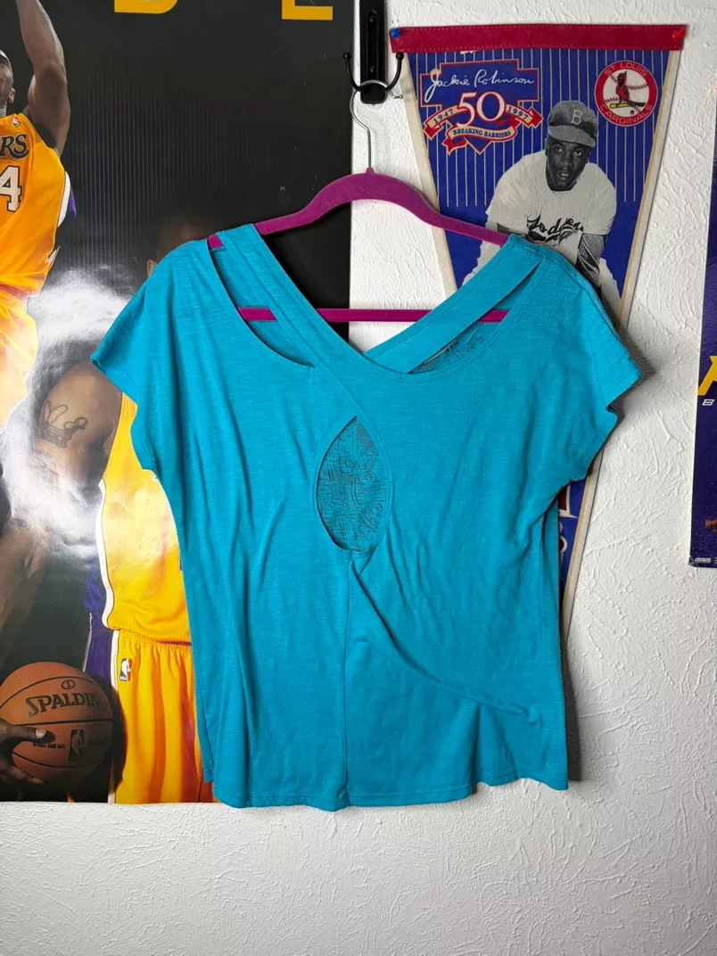 Turquoise Graphic Cross V-Neck T-Shirt