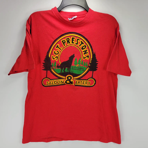 Tagged Mens Large Fits S/M Sgt. Preston's Saloon & Eatery Minnesota Red T-Shirt