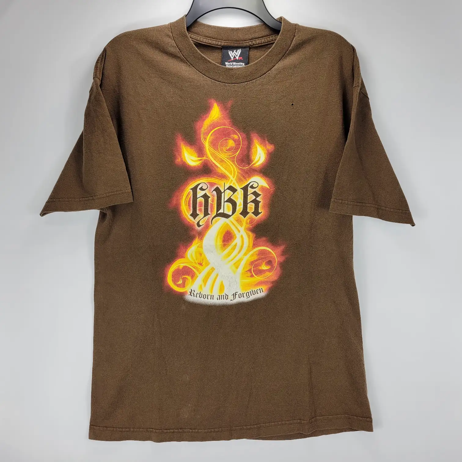 Mens Large WWE Vintage Shawn Michaels HBK "Reborn and Forgiven" T-Shirt Brown