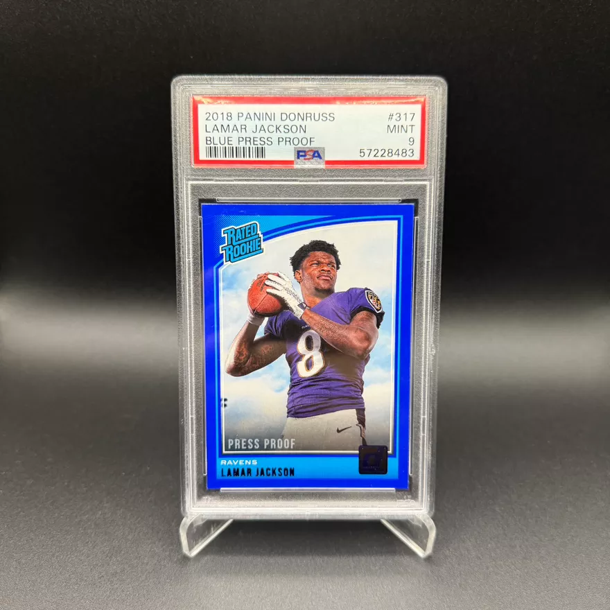 2018 Panini Donruss Lamar Jackson Blue Press Proof Rookie Card PSA 9 Mint