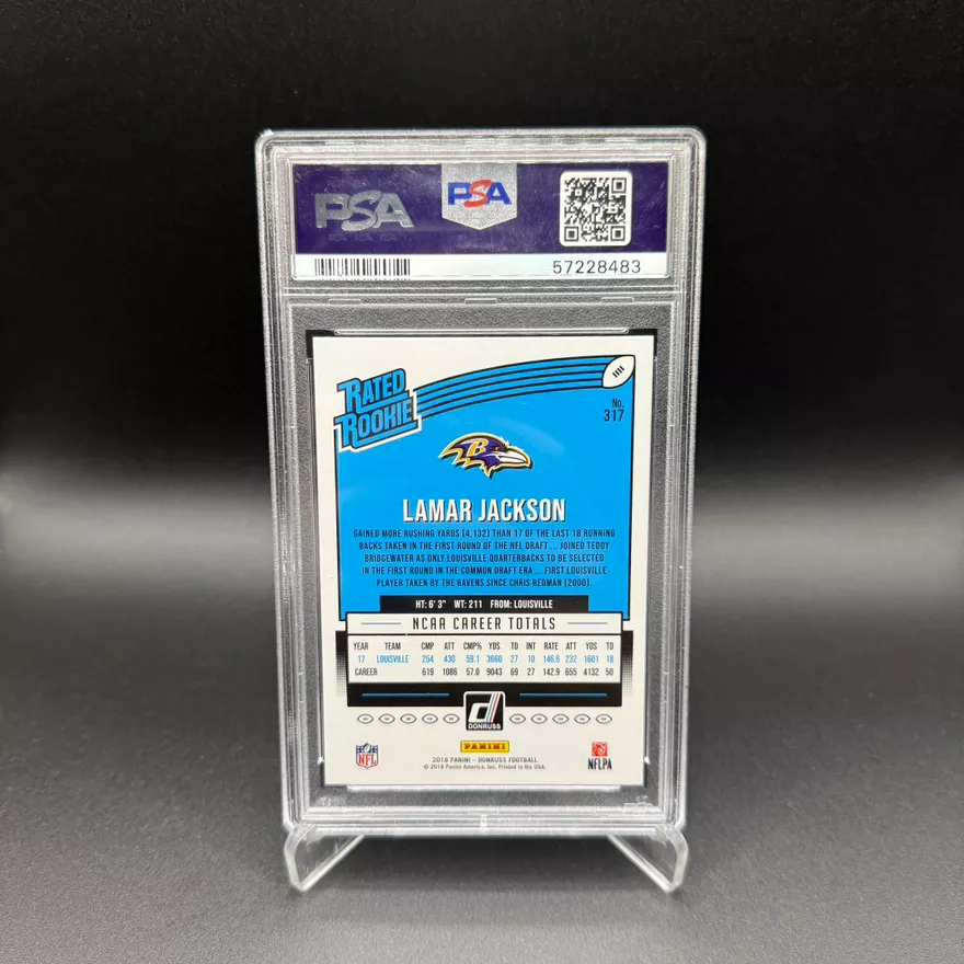 2018 Panini Donruss Lamar Jackson Blue Press Proof Rookie Card PSA 9 Mint