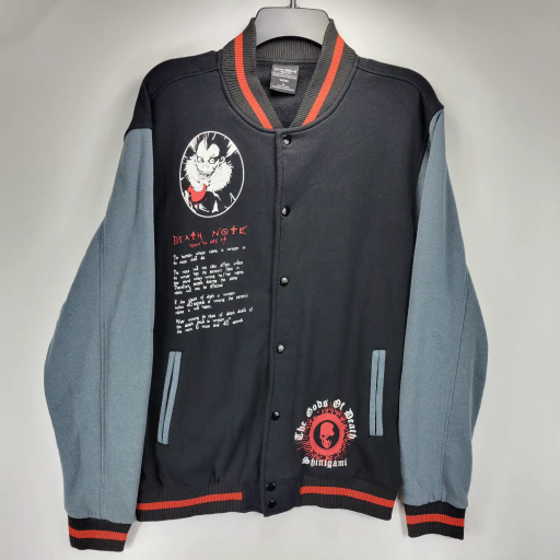 Mens Medium Death Note Anime Bomber Varsity Jacket Black Gray