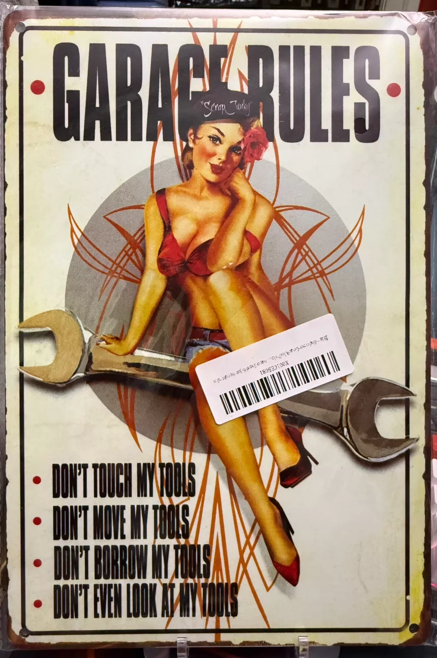Retro Garage Rules Pin-Up Metal Sign
