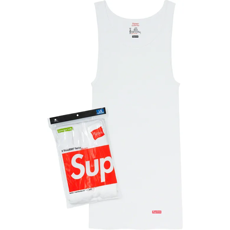 Supreme Hanes Comfort Fit 3 Tagless Tanks White SZ M