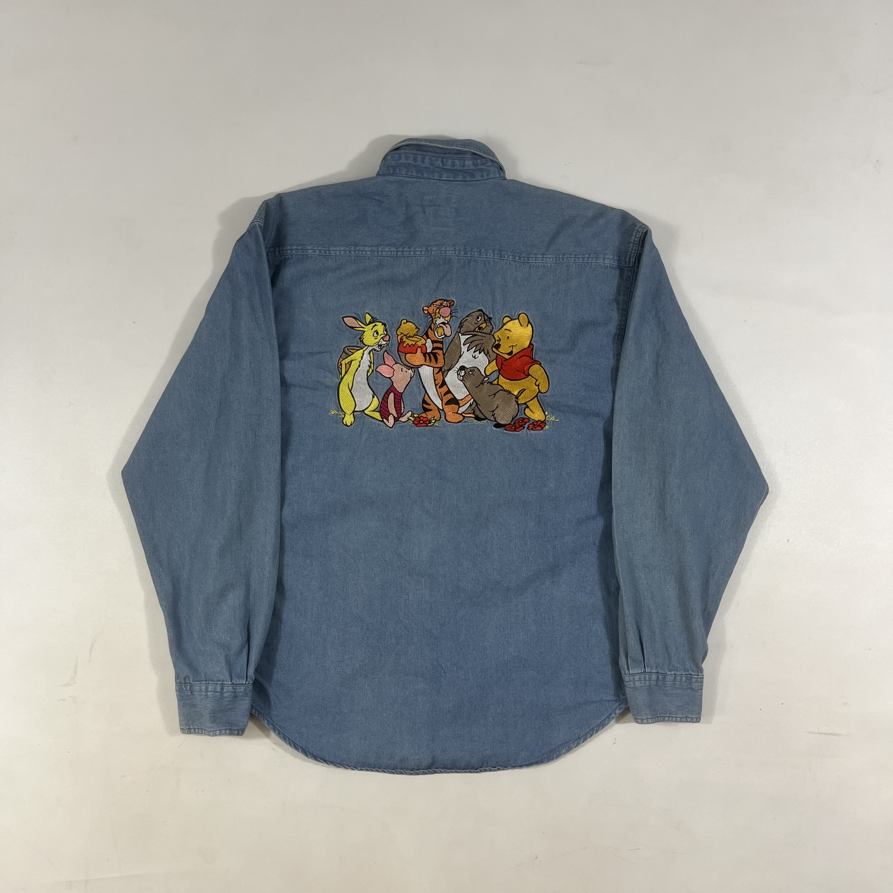 Vintage 90s Mickey Unlimited Disney Winnie the Pooh Embroidered Denim Button Down Shirt M