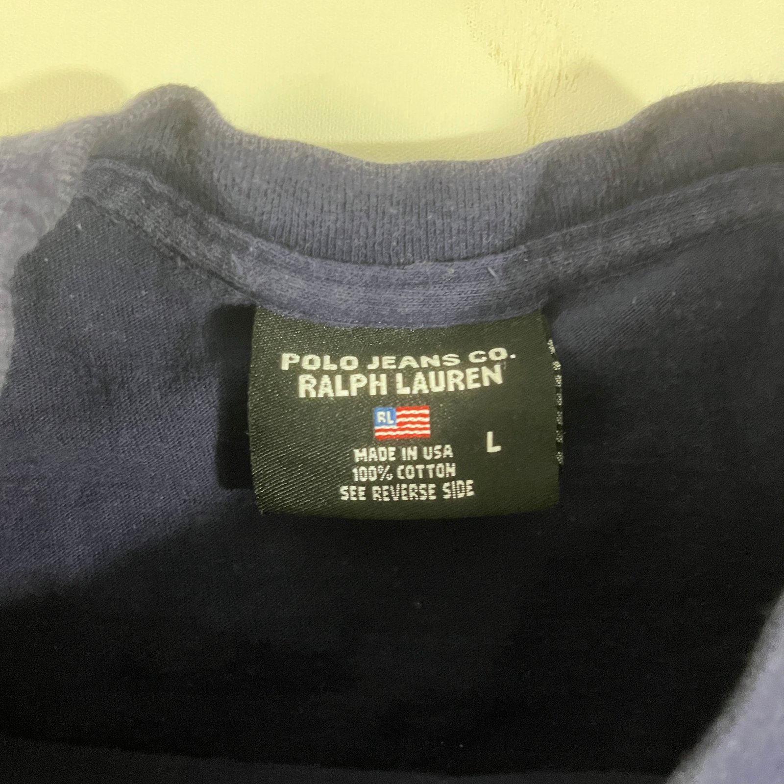 Vintage 90s Polo Jeans Co Ralph Lauren Navy RL Flag Pocket Tee L