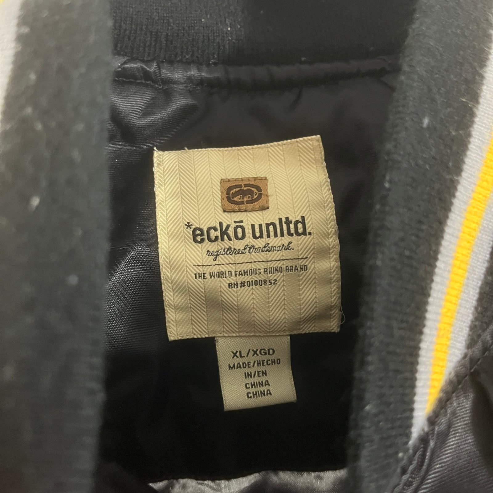 Vintage Y2K Ecko Unltd Black & Silver Satin Bomber Varsity Jacket XL