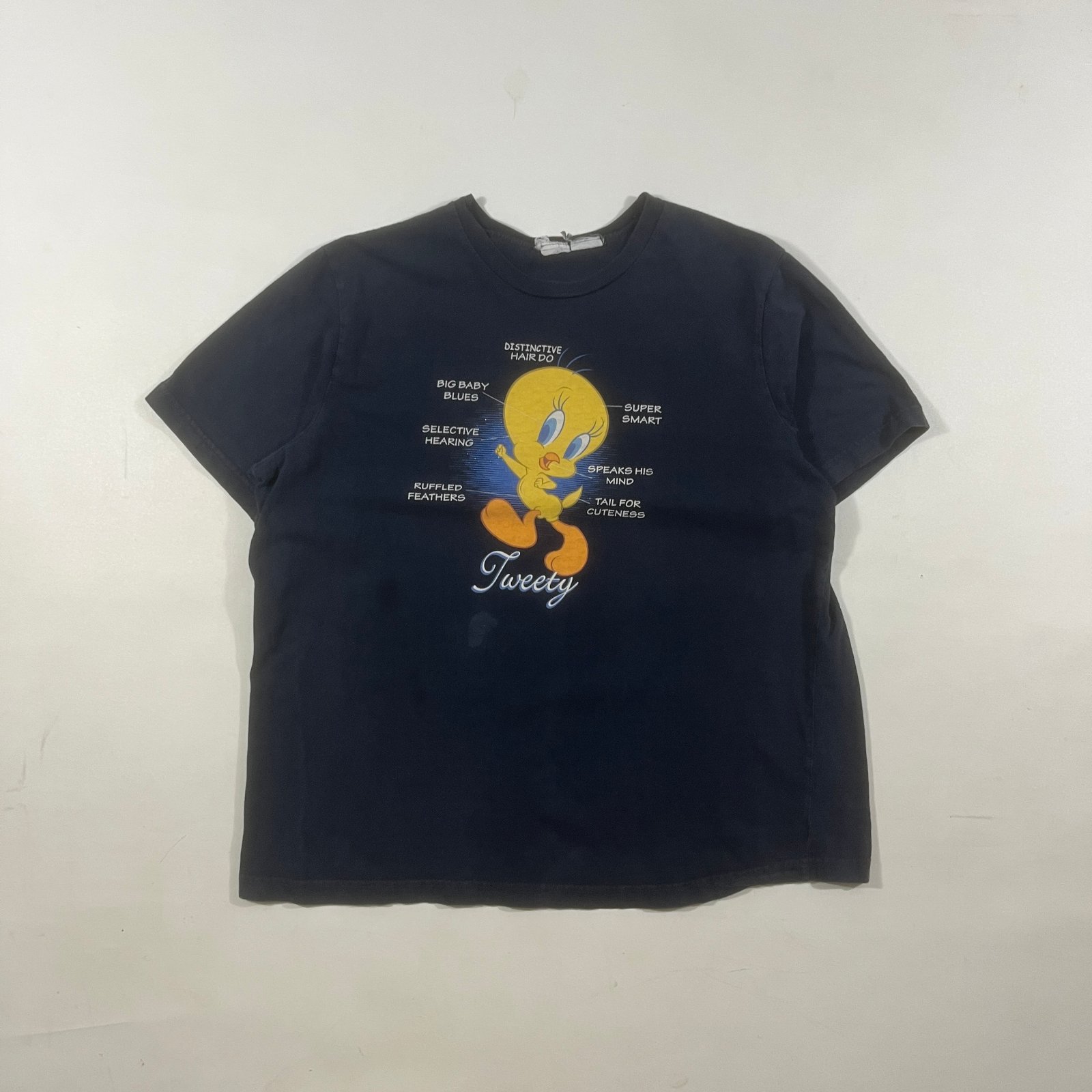 Vintage Looney Tunes Tweety Bird Anatomy Double Sided Graphic Tee Black