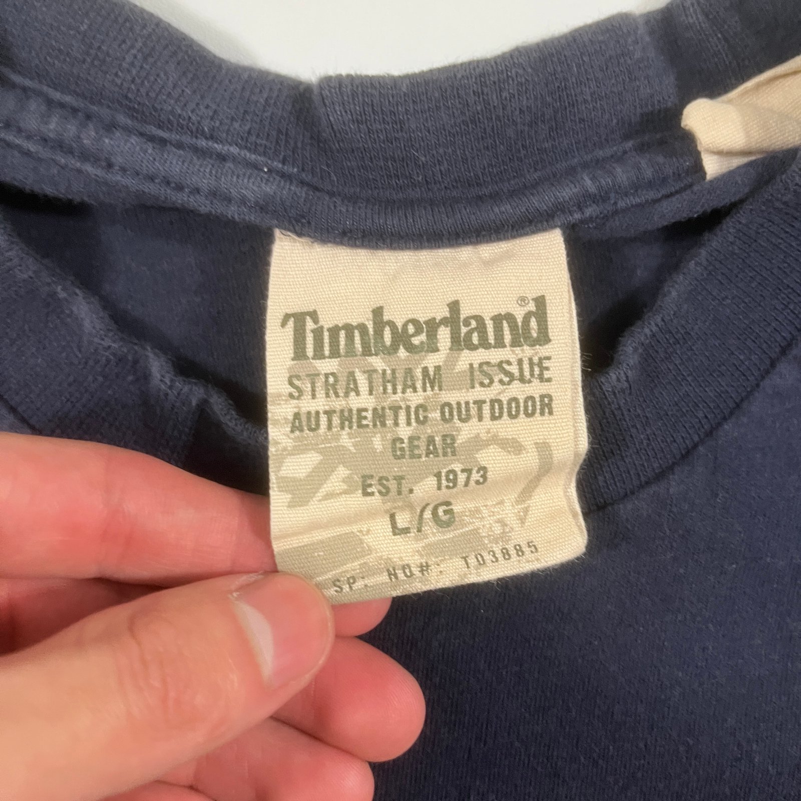 Vintage Timberland Stratham Issue Navy Big Logo Tree Spellout T-Shirt L
