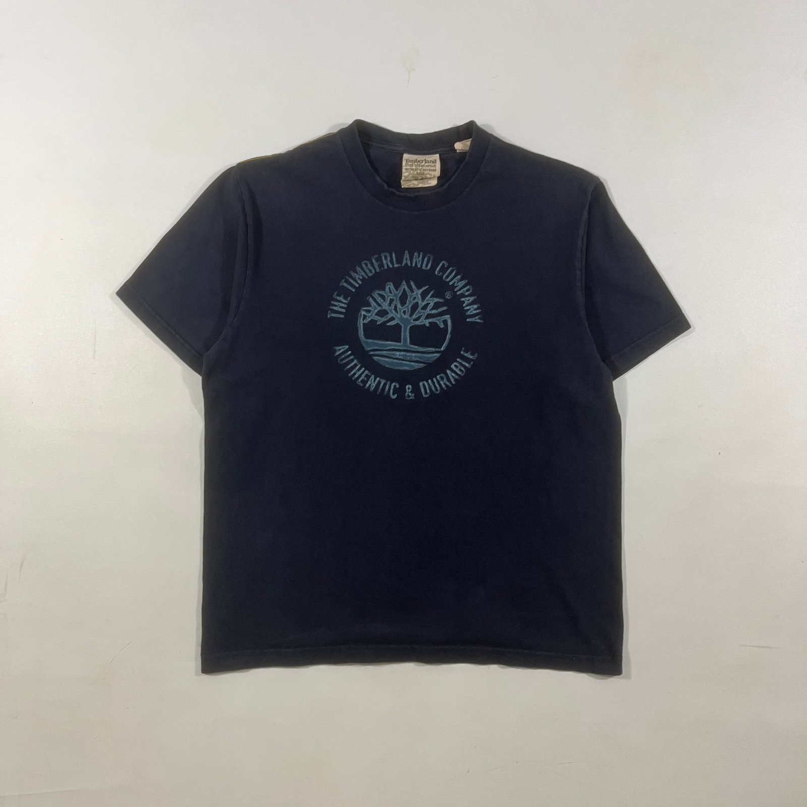 Vintage Timberland Stratham Issue Navy Big Logo Tree Spellout T-Shirt L
