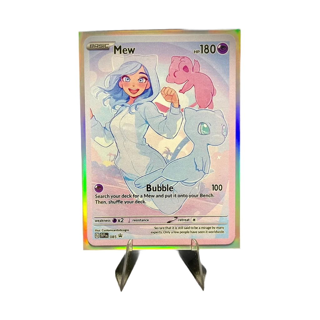 Bubble Shiny Mew Waifu Trainer Fan Art Card w/ Holo Sleeve
