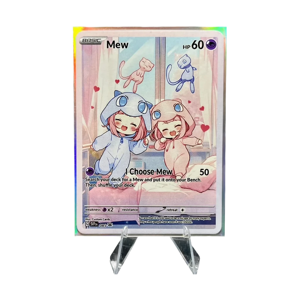 Mew & Shiny Mew Playtime Fan Art Card w/ Holo Sleeve